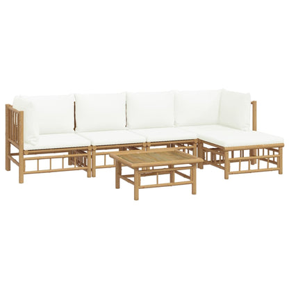 Set Salotto da Giardino 6pz con Cuscini Bianco Crema in BambÃƒÂ¹