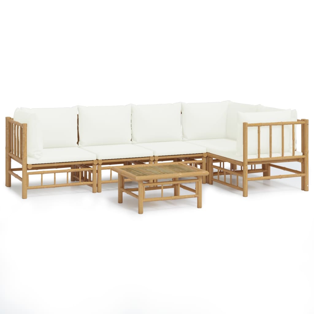 Set Salotto da Giardino 6pz con Cuscini Bianco Crema in BambÃƒÂ¹