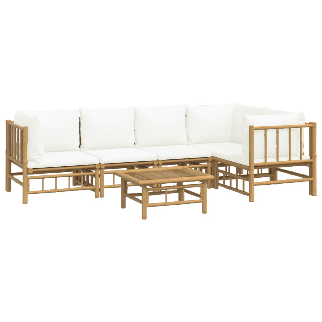 Set Salotto da Giardino 6pz con Cuscini Bianco Crema in BambÃƒÂ¹