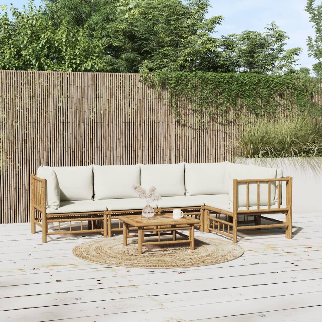 Set Salotto da Giardino 6pz con Cuscini Bianco Crema in BambÃƒÂ¹