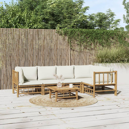 Set Salotto da Giardino 6pz con Cuscini Bianco Crema in BambÃƒÂ¹