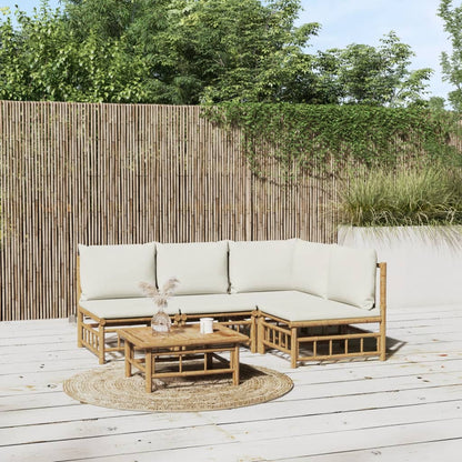 Set Salotto da Giardino 5pz con Cuscini Bianco Crema in BambÃ¹
