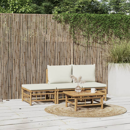 Set Salotto da Giardino 4pz con Cuscini Bianco Crema in BambÃ¹