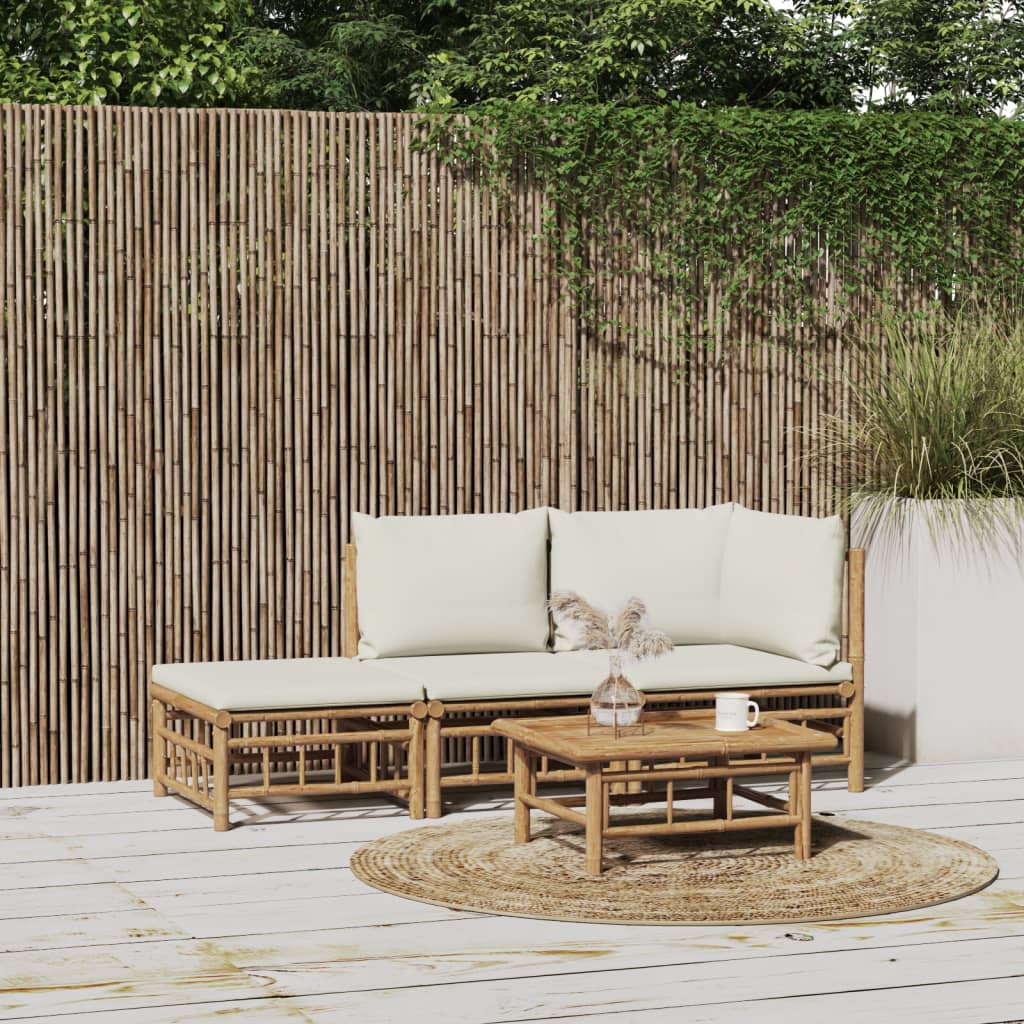 Set Salotto da Giardino 3pz con Cuscini Bianco Crema in BambÃƒÂ¹