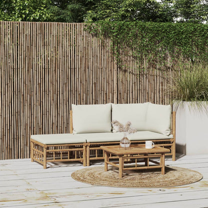 Set Salotto da Giardino 3pz con Cuscini Bianco Crema in BambÃƒÂ¹