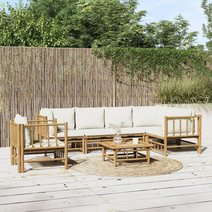 Set Salotto da Giardino 7pz con Cuscini Bianco Crema in BambÃƒÂ¹