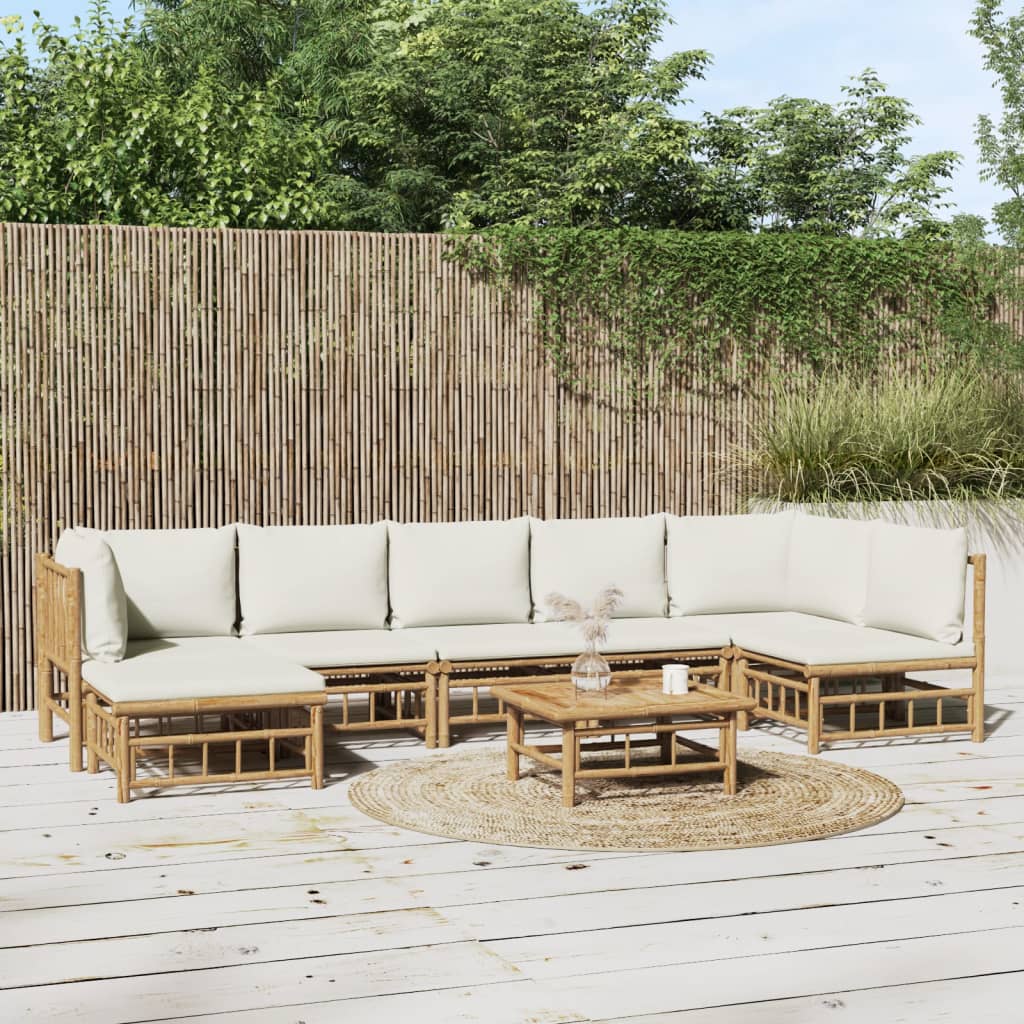 Set Salotto da Giardino 8pz con Cuscini Bianco Crema in BambÃƒÂ¹