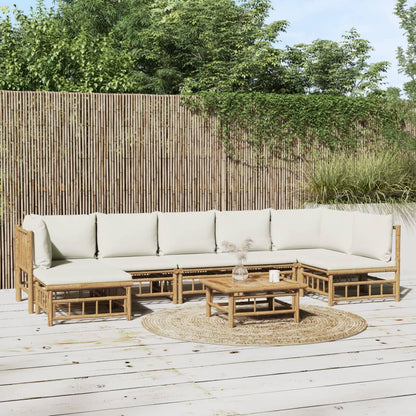 Set Salotto da Giardino 8pz con Cuscini Bianco Crema in BambÃƒÂ¹