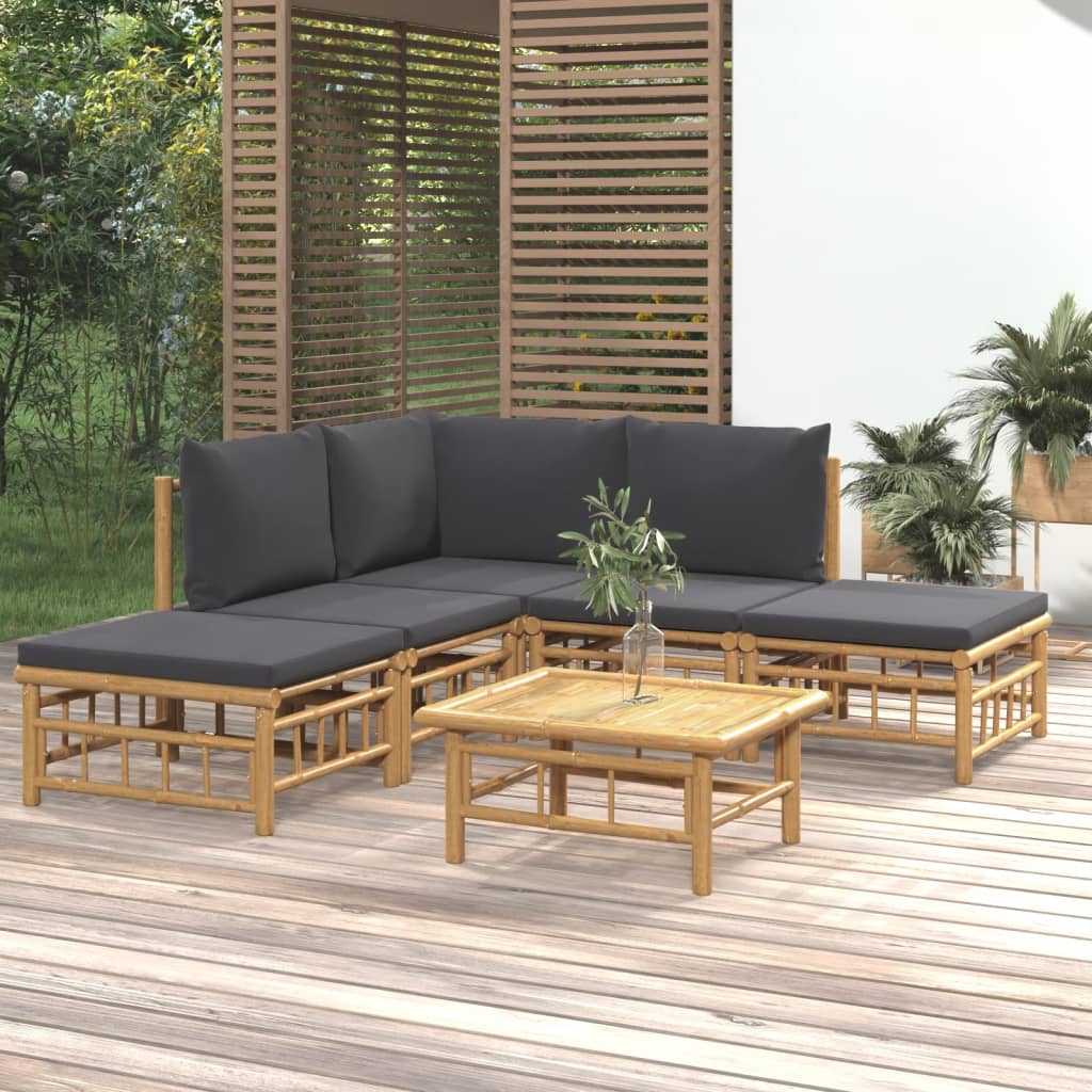 Set Salotto da Giardino 6pz con Cuscini Grigio Scuro BambÃƒÂ¹