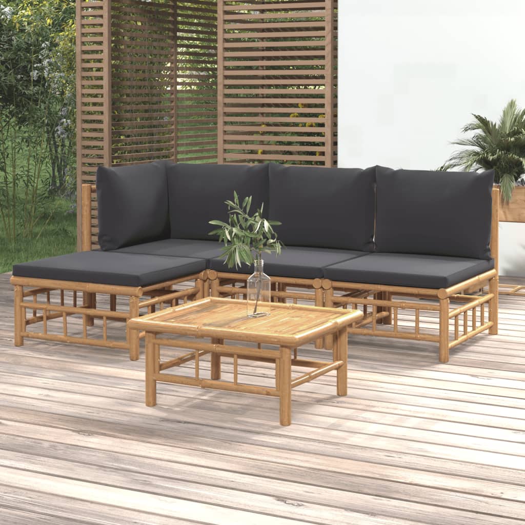 Set Salotto da Giardino 5pz con Cuscini Grigio Scuro BambÃƒÂ¹