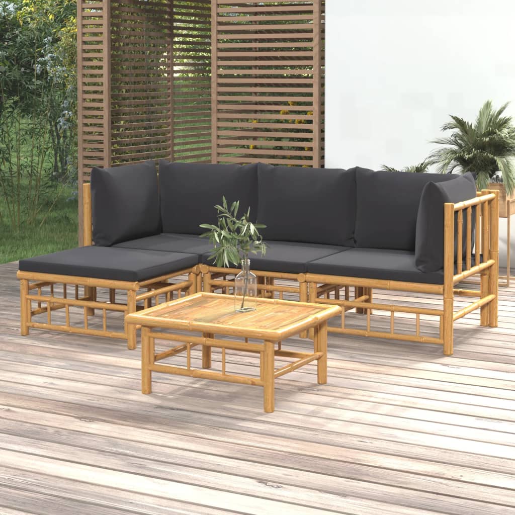 Set Salotto da Giardino 5pz con Cuscini Grigio Scuro BambÃƒÂ¹