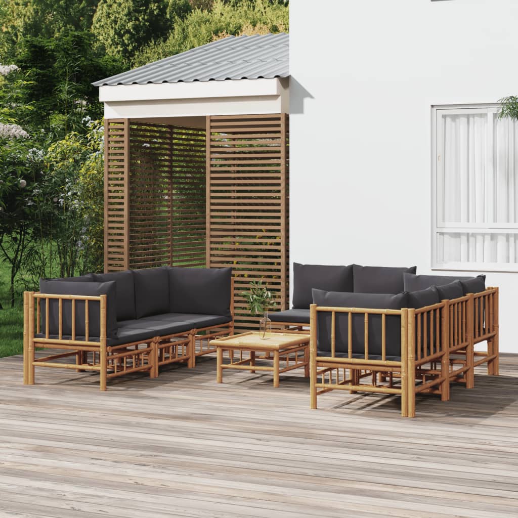 Set Salotto da Giardino 9pz con Cuscini Grigio Scuro BambÃƒÂ¹