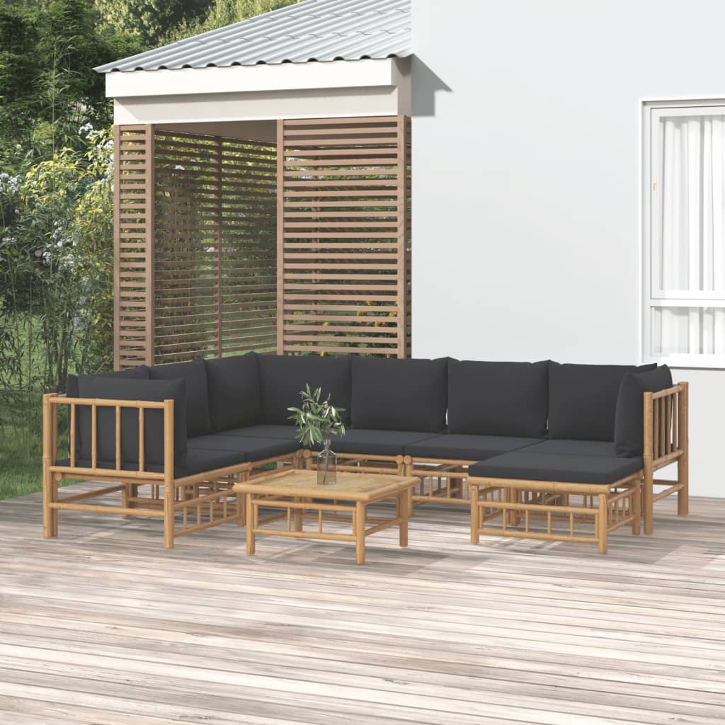 Set Salotto da Giardino 8pz con Cuscini Grigio Scuro BambÃƒÂ¹