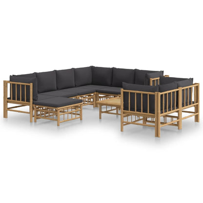 Set Salotto da Giardino 10pz con Cuscini Grigio Scuro BambÃƒÂ¹