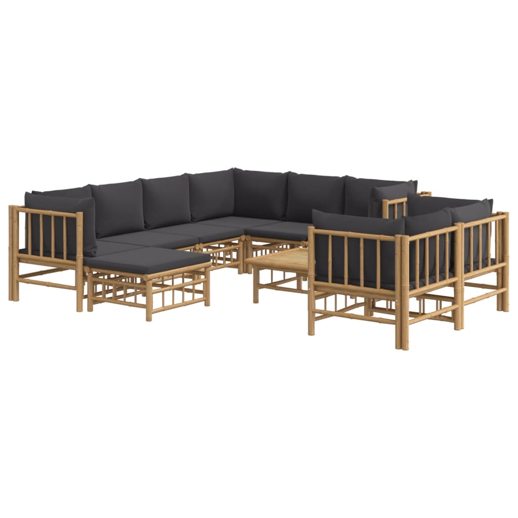 Set Salotto da Giardino 10pz con Cuscini Grigio Scuro BambÃƒÂ¹