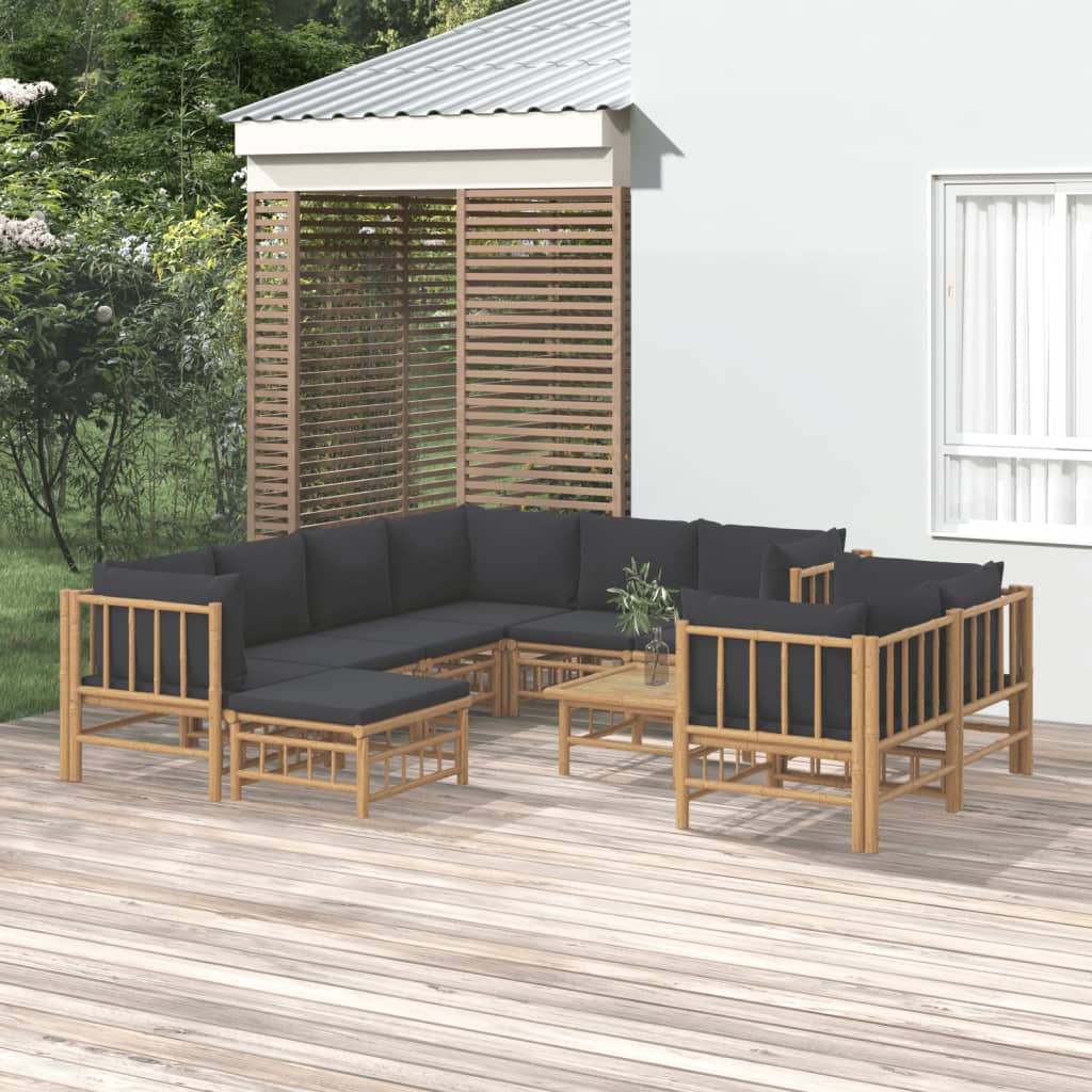 Set Salotto da Giardino 10pz con Cuscini Grigio Scuro BambÃƒÂ¹