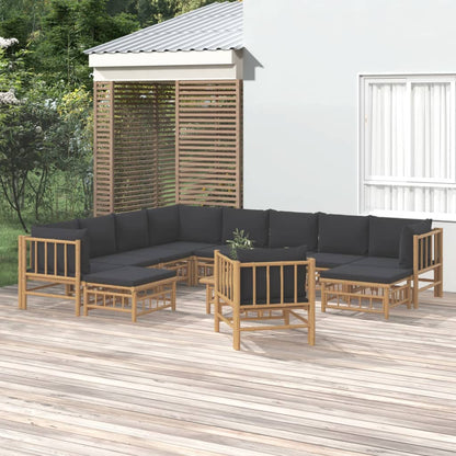 Set Salotto da Giardino 12pz con Cuscini Grigio Scuro BambÃƒÂ¹