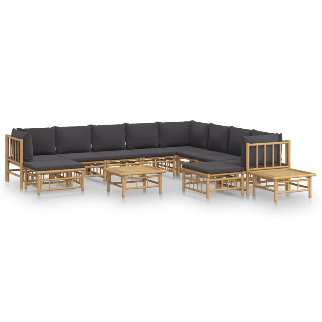 Set Salotto da Giardino 12pz con Cuscini Grigio Scuro BambÃƒÂ¹