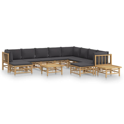 Set Salotto da Giardino 12pz con Cuscini Grigio Scuro BambÃƒÂ¹