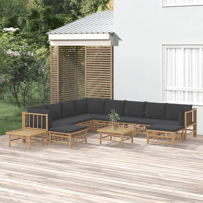 Set Salotto da Giardino 12pz con Cuscini Grigio Scuro BambÃƒÂ¹