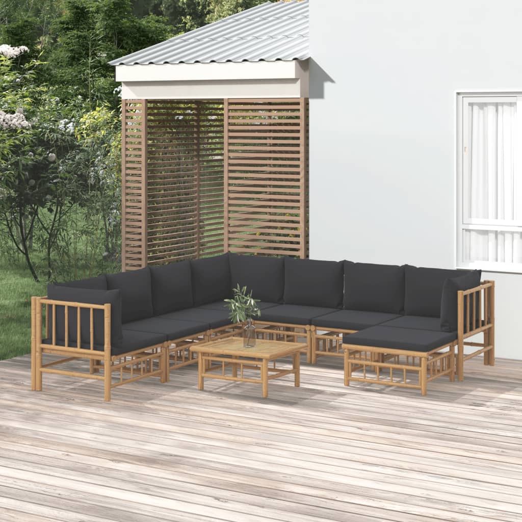 Set Salotto da Giardino 9pz con Cuscini Grigio Scuro BambÃƒÂ¹