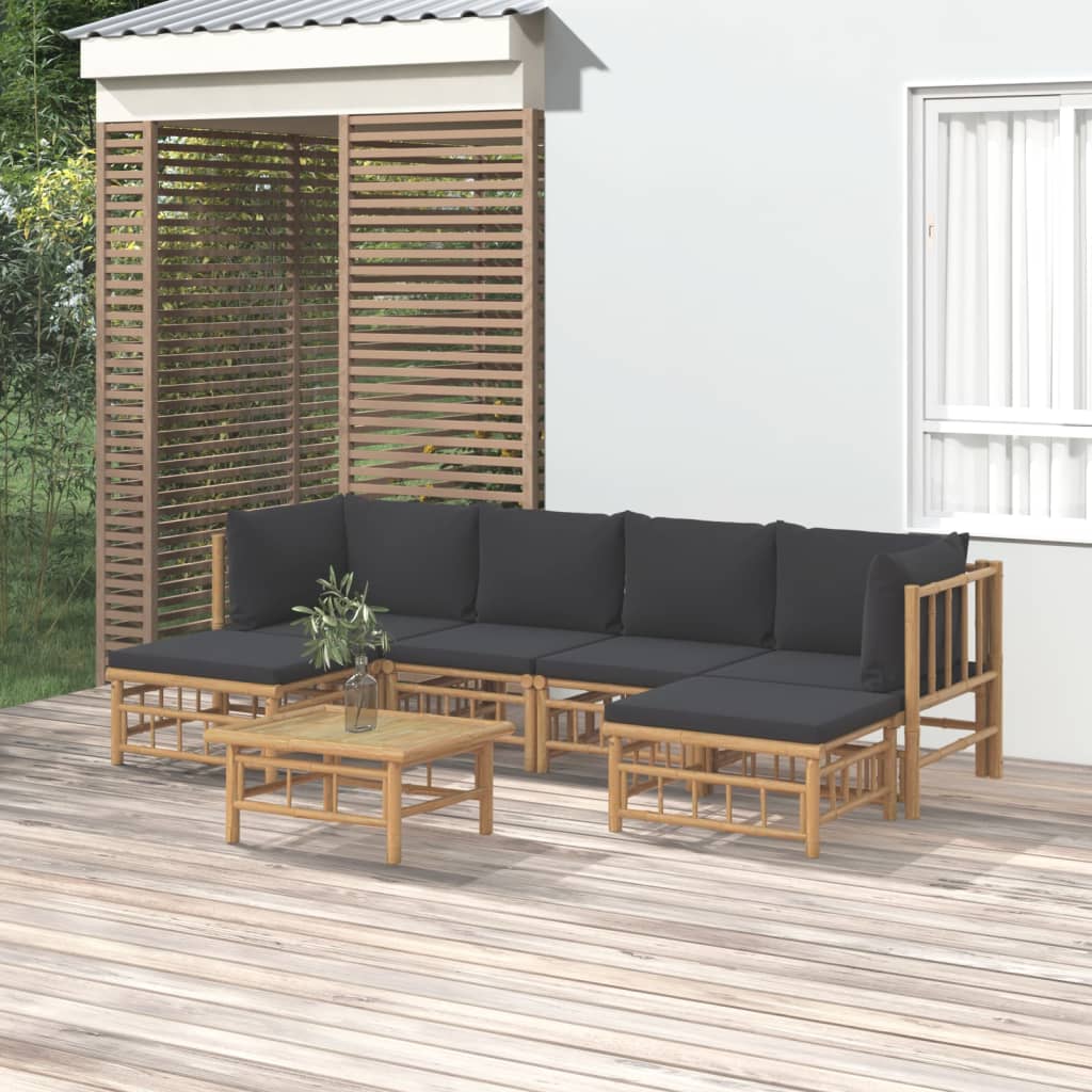 Set Salotto da Giardino 7pz con Cuscini Grigio Scuro BambÃƒÂ¹