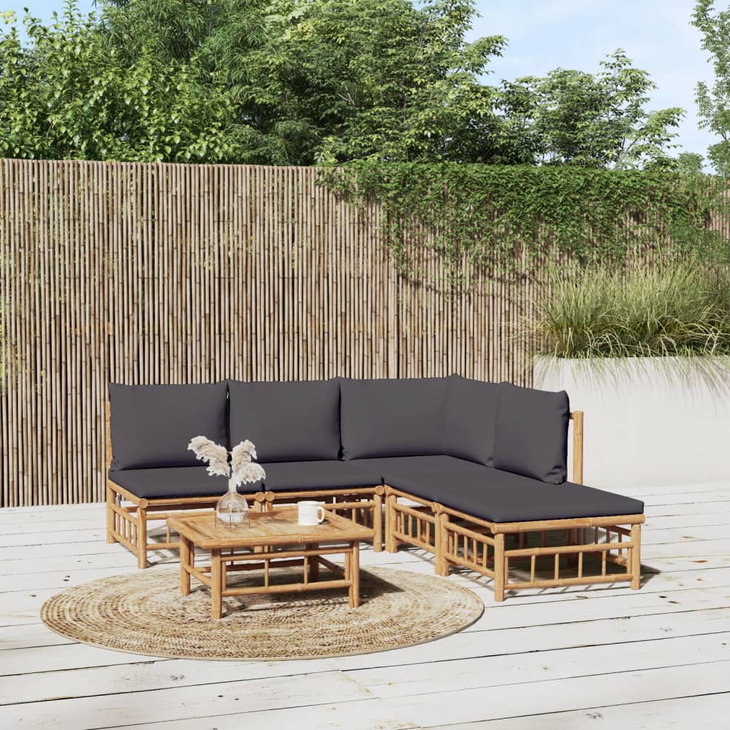 Set Salotto da Giardino 6pz con Cuscini Grigio Scuro BambÃƒÂ¹