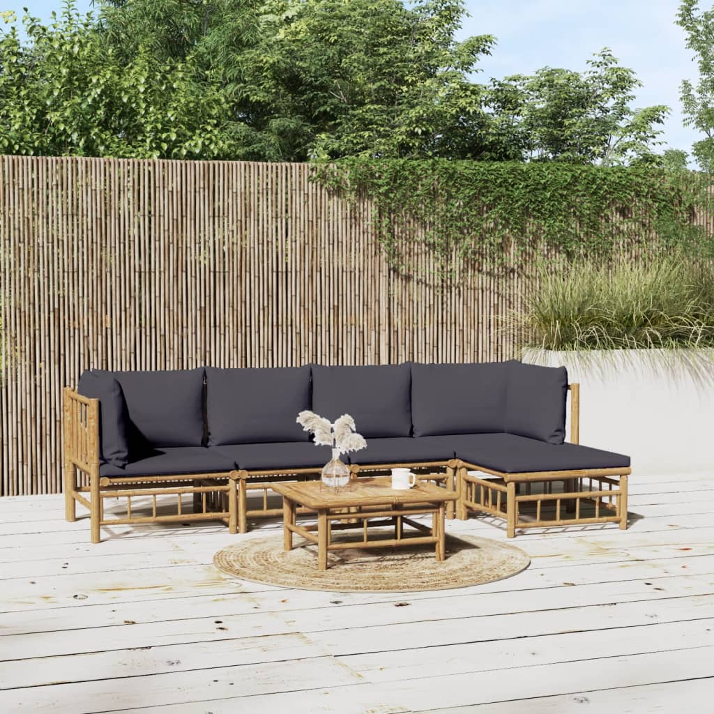 Set Salotto da Giardino 6pz con Cuscini Grigio Scuro BambÃƒÂ¹