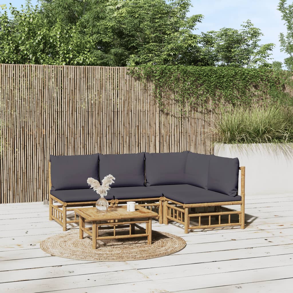 Set Salotto da Giardino 5pz con Cuscini Grigio Scuro BambÃƒÂ¹