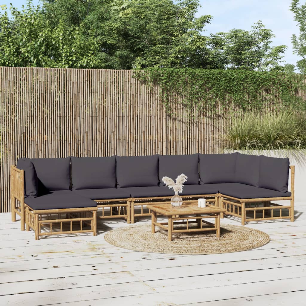 Set Salotto da Giardino 8pz con Cuscini Grigio Scuro BambÃƒÂ¹