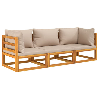 Set Salotto da Giardino 3pz con Cuscini Tortora Legno Massello