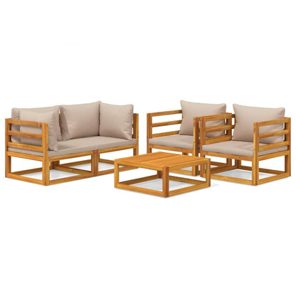 Set Salotto da Giardino 5pz con Cuscini Tortora Legno Massello