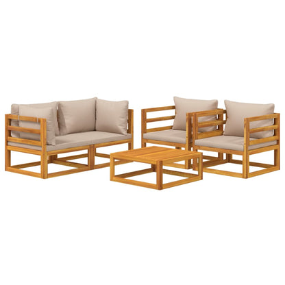 Set Salotto da Giardino 5pz con Cuscini Tortora Legno Massello