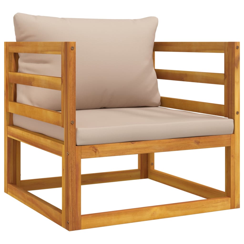 Set Salotto da Giardino 5pz con Cuscini Tortora Legno Massello