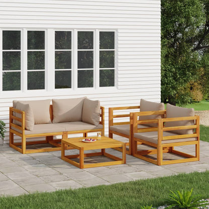 Set Salotto da Giardino 5pz con Cuscini Tortora Legno Massello