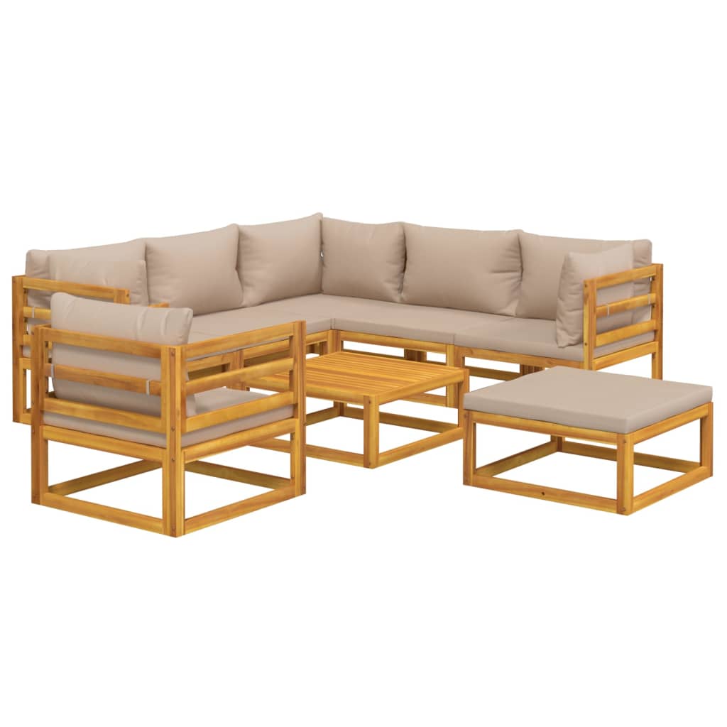 Set Salotto da Giardino 8pz con Cuscini Tortora Legno Massello