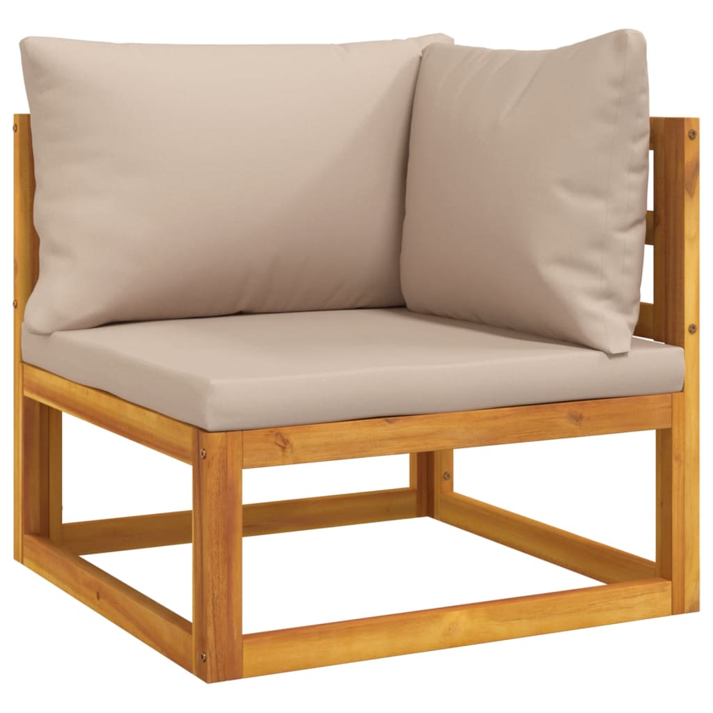 Set Salotto da Giardino 10pz con Cuscini Tortora Legno Massello