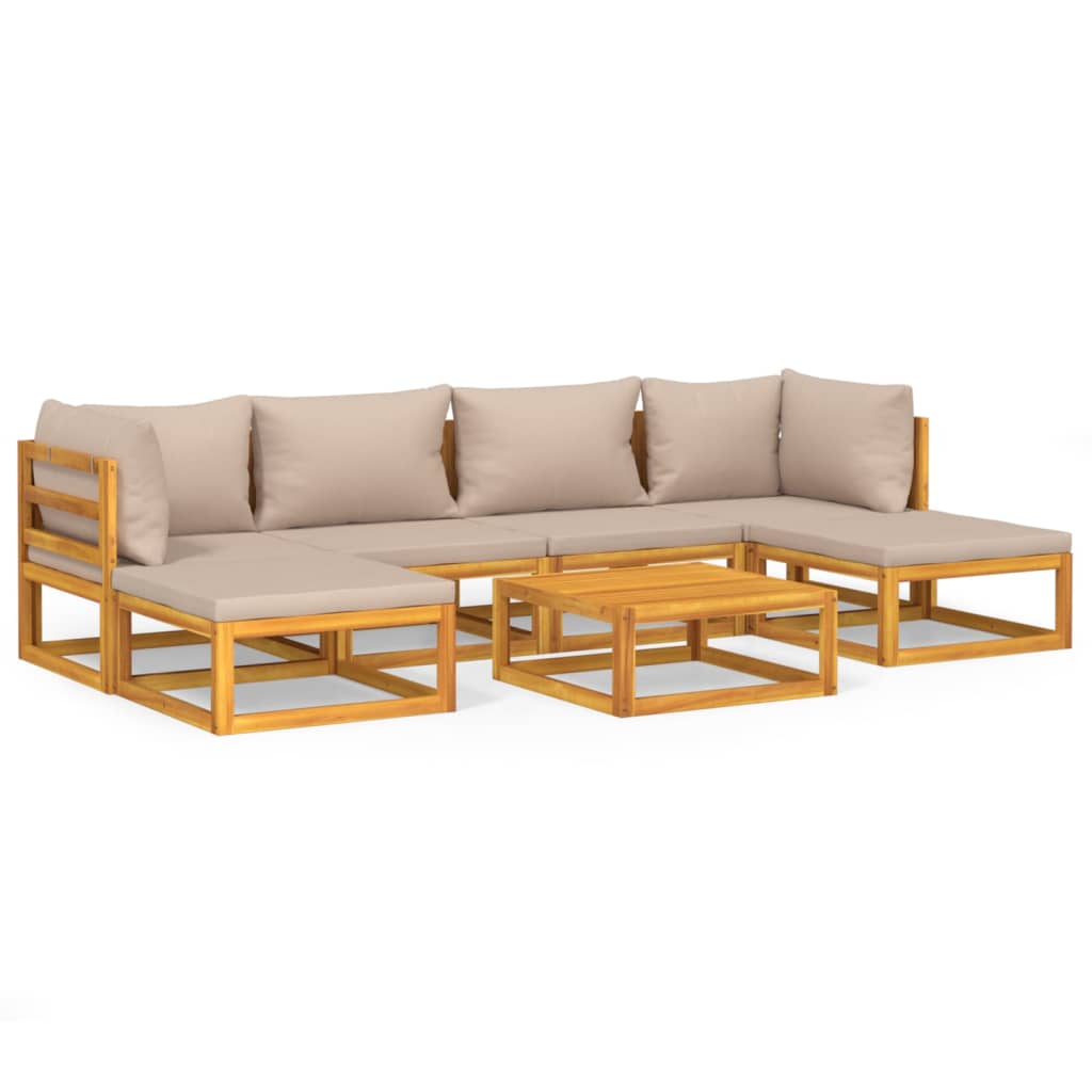 Set Salotto da Giardino 7pz con Cuscini Tortora Legno Massello
