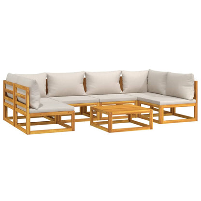 Set Salotto Giardino 7pz Cuscini Grigio Chiaro Legno Massello