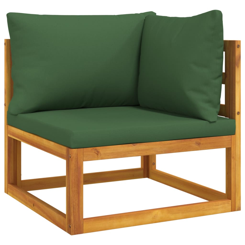 Set Salotto da Giardino 11pz con Cuscini Verdi Legno Massello