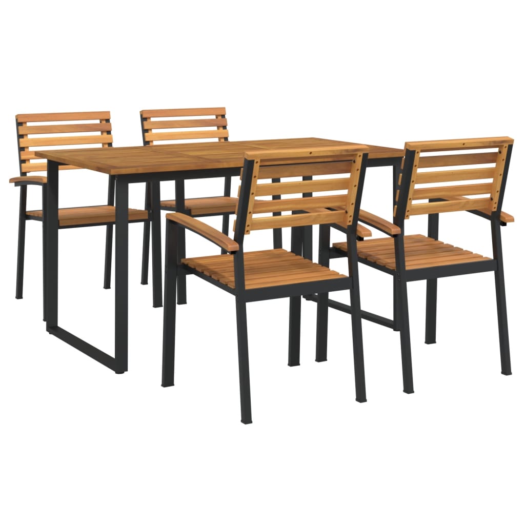 Set Pranzo da Giardino 5 pz Legno Massello di Acacia e Metallo
