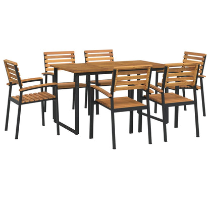 Set Pranzo da Giardino 7 pz Legno Massello di Acacia e Metallo