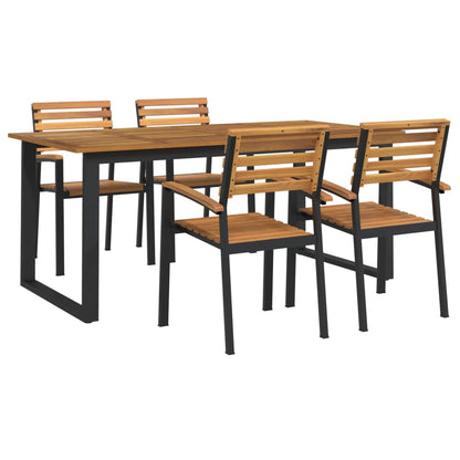 Set Pranzo da Giardino 5 pz Legno Massello di Acacia e Metallo