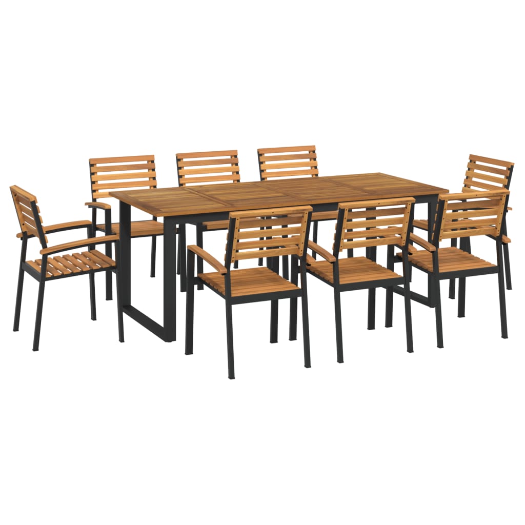 Set Pranzo da Giardino 9 pz Legno Massello di Acacia e Metallo