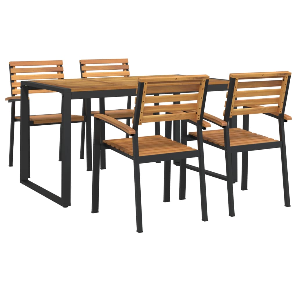 Set Pranzo da Giardino 5 pz Legno Massello di Acacia e Metallo