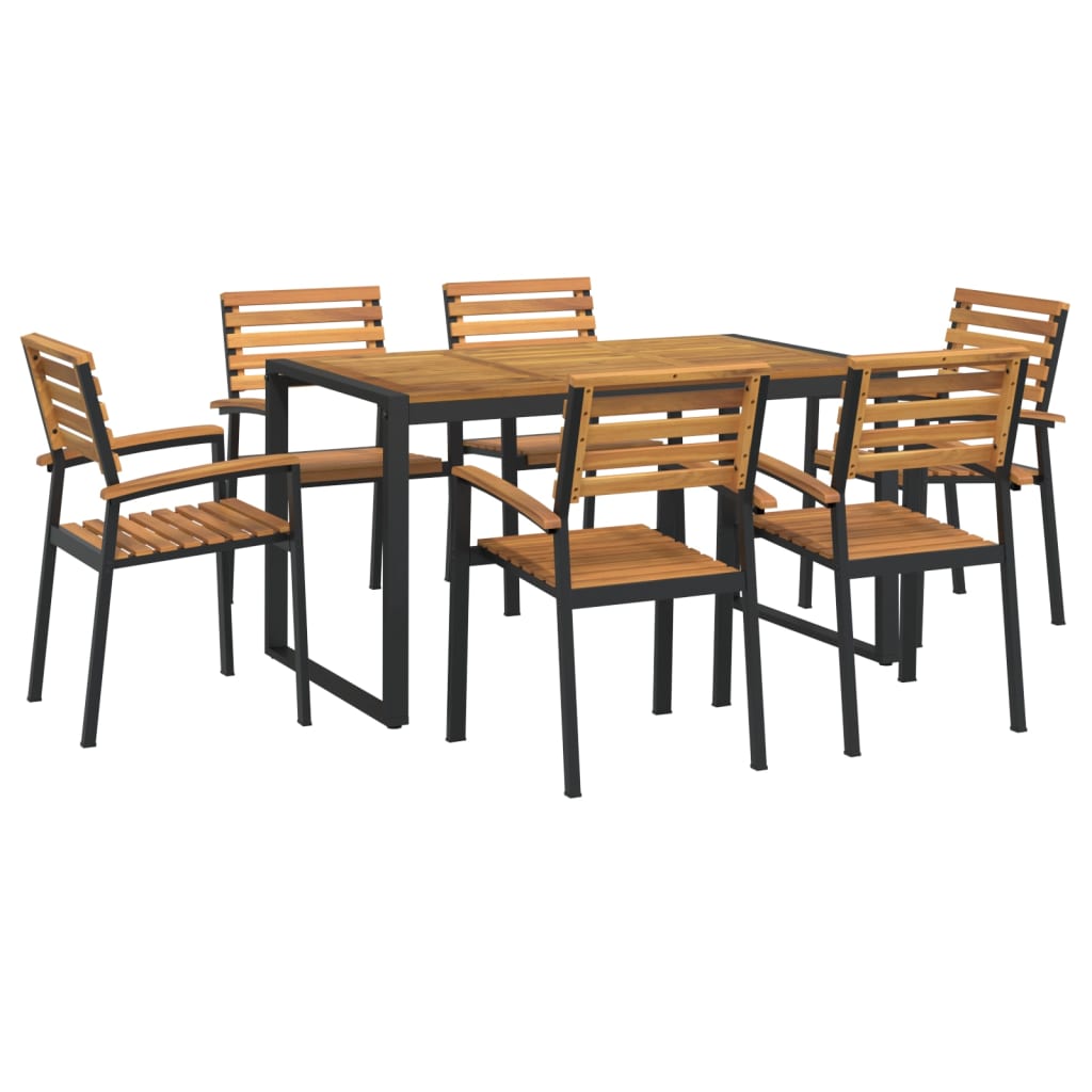Set Pranzo da Giardino 7 pz Legno Massello di Acacia e Metallo