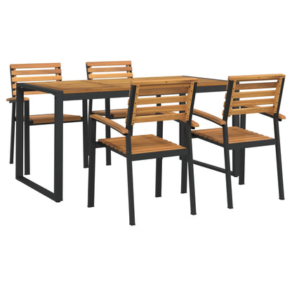 Set Pranzo da Giardino 5 pz Legno Massello di Acacia e Metallo