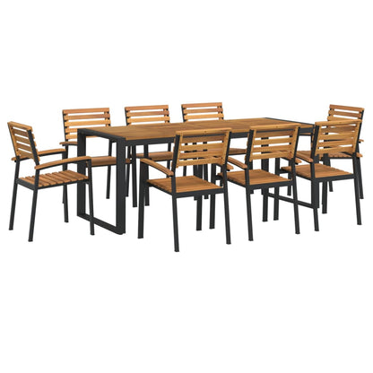Set Pranzo da Giardino 9 pz Legno Massello di Acacia e Metallo