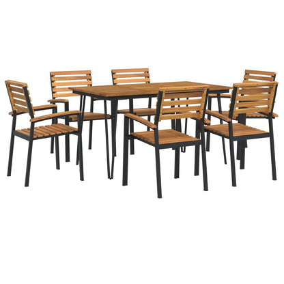 Set Pranzo da Giardino 7 pz Legno Massello di Acacia e Metallo