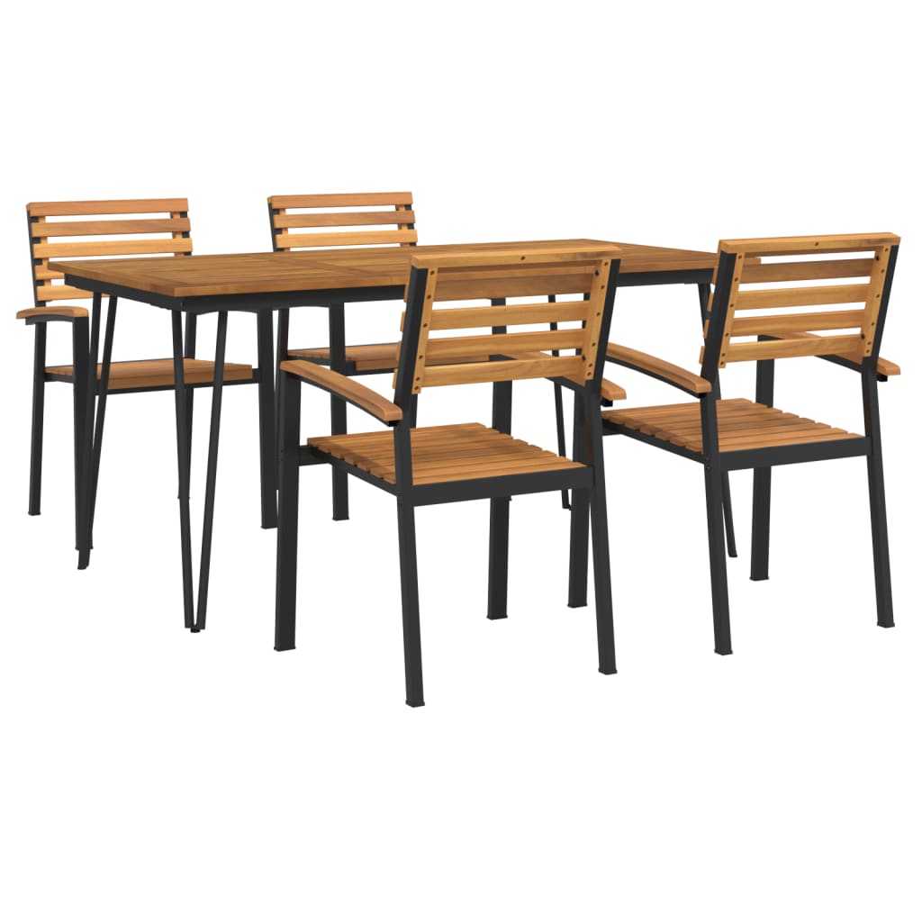 Set Pranzo da Giardino 5 pz Legno Massello di Acacia e Metallo